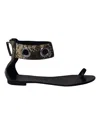 Giuseppe Zanotti Snakeskin Print Ankle Strap Flat Sandals In Black Leather In Multi