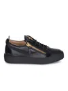 Giuseppe Zanotti Black Leather Sneakers With Patent Accents In Black
