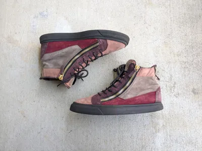 Pre-owned Giuseppe Zanotti Sneakers Red Burgundy Suede High Top In Multi