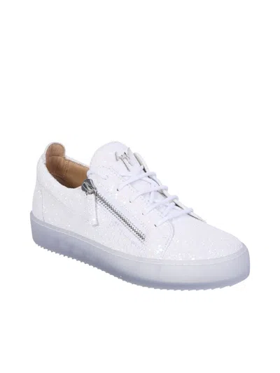 Giuseppe Zanotti White Glitter Fabric Low-top Sneakers