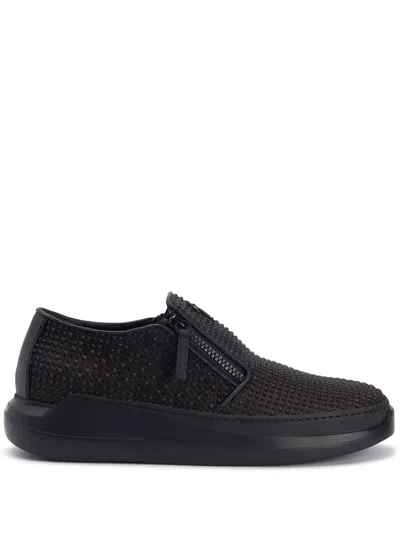 Giuseppe Zanotti Studded Zipped Sneakers In Brown