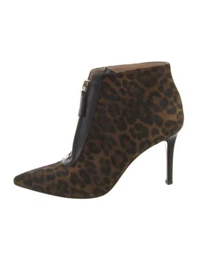 Pre-owned Giuseppe Zanotti Suede Animal Print Lace-up Boots In Brown