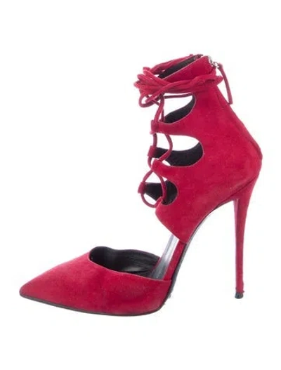 Pre-owned Giuseppe Zanotti Suede Animal Print Lace-up Boots In Red