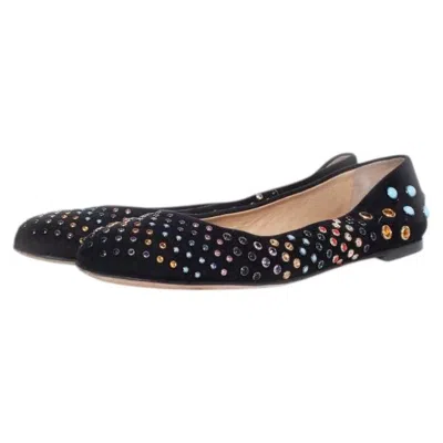 Pre-owned Giuseppe Zanotti , Suede Ballerina With Colored Studs In Black