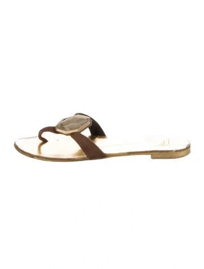 Pre-owned Giuseppe Zanotti Suede Beaded Accents Slides In Brown