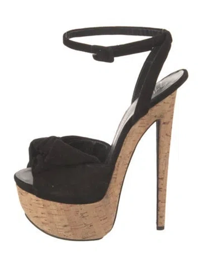 Pre-owned Giuseppe Zanotti Suede Bow Accents Sandals In Black