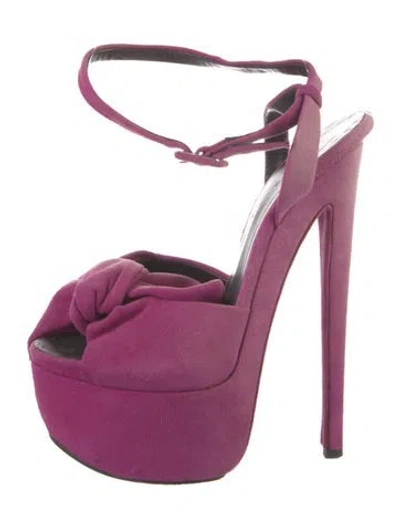 Pre-owned Giuseppe Zanotti Suede Bow Accents Sandals In Purple
