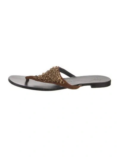 Pre-owned Giuseppe Zanotti Suede Chain-link Accents Slides In Brown