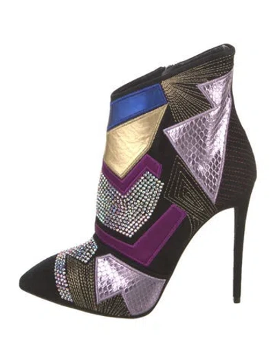 Pre-owned Giuseppe Zanotti Suede Colorblock Pattern Boots In Black