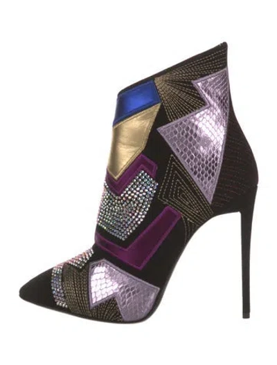 Pre-owned Giuseppe Zanotti Suede Colorblock Pattern Sock Boots In Black