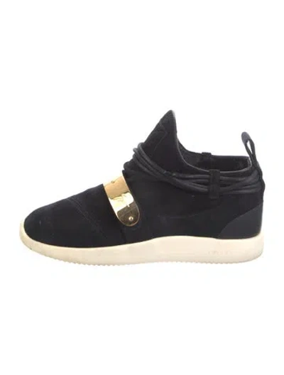 Pre-owned Giuseppe Zanotti Suede Colorblock Pattern Wedge Sneakers In Black