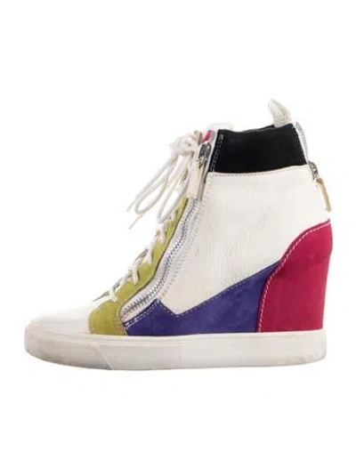 Pre-owned Giuseppe Zanotti Suede Colorblock Pattern Wedge Sneakers In White