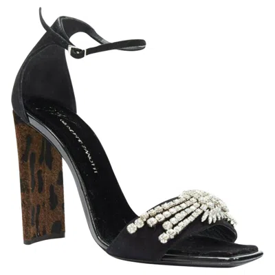 Giuseppe Zanotti Suede Crystal Embellished Leopard Sandal In Black