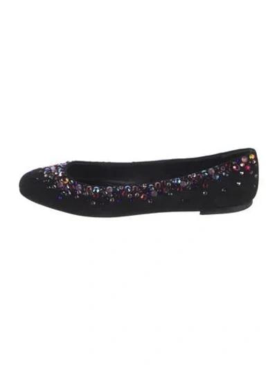 Pre-owned Giuseppe Zanotti Suede Crystal Embellishments Ballet Flats In Black/blue