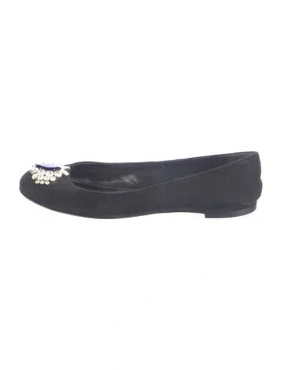 Pre-owned Giuseppe Zanotti Suede Crystal Embellishments Ballet Flats In Blue