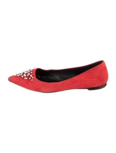 Pre-owned Giuseppe Zanotti Suede Crystal Embellishments Ballet Flats In Red