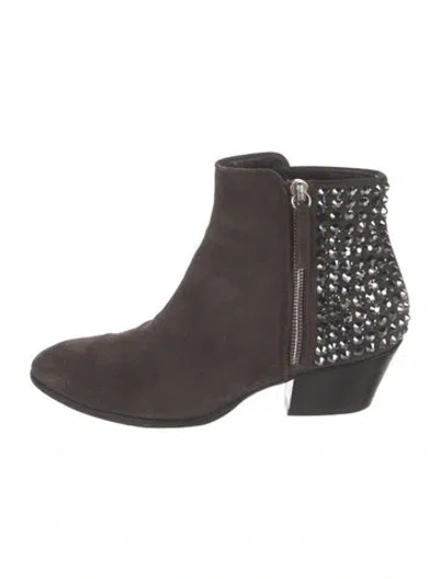 Pre-owned Giuseppe Zanotti Suede Crystal Embellishments Boots In Brown