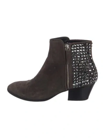 Pre-owned Giuseppe Zanotti Suede Crystal Embellishments Boots In Brown