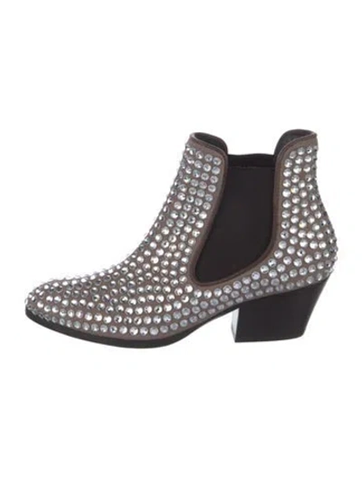 Pre-owned Giuseppe Zanotti Suede Crystal Embellishments Chelsea Boots In Brown