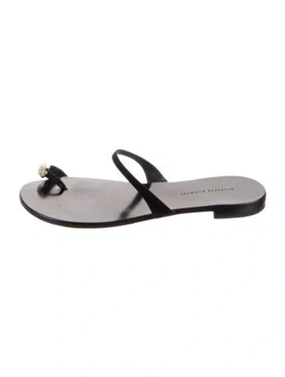 Pre-owned Giuseppe Zanotti Suede Crystal Embellishments Flip Flops In Black