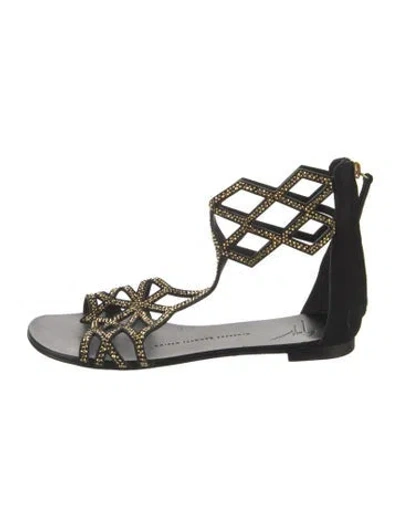 Pre-owned Giuseppe Zanotti Suede Crystal Embellishments Gladiator Sandals In Black