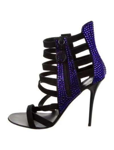 Pre-owned Giuseppe Zanotti Suede Crystal Embellishments Gladiator Sandals In Black