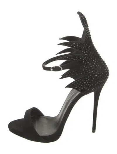 Pre-owned Giuseppe Zanotti Suede Crystal Embellishments Gladiator Sandals In Black
