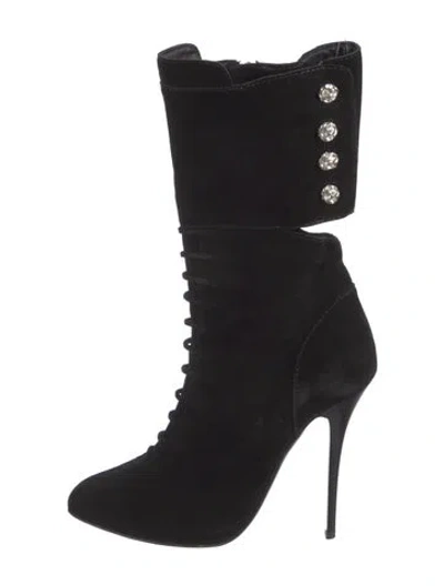Pre-owned Giuseppe Zanotti Suede Crystal Embellishments Lace-up Boots In Black