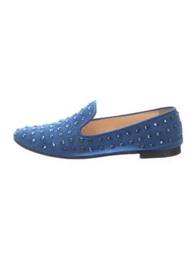 Pre-owned Giuseppe Zanotti Suede Crystal Embellishments Loafers In Blue