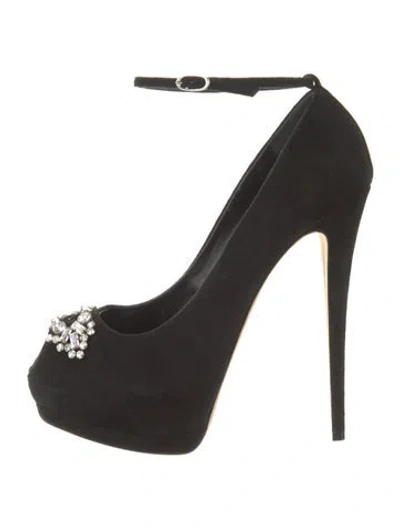 Pre-owned Giuseppe Zanotti Suede Crystal Embellishments Pumps In Black