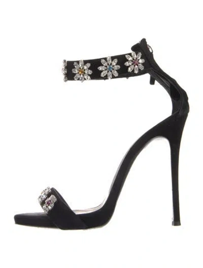 Pre-owned Giuseppe Zanotti Suede Crystal Embellishments Sandals In Black