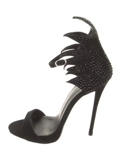 Pre-owned Giuseppe Zanotti Suede Crystal Embellishments Sandals In Black