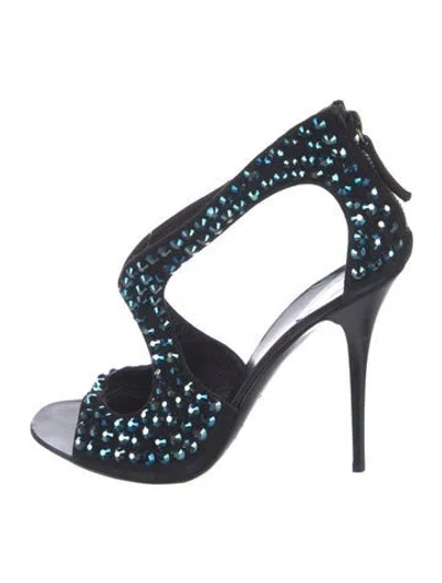 Pre-owned Giuseppe Zanotti Suede Crystal Embellishments Sandals In Black
