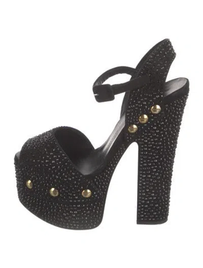 Pre-owned Giuseppe Zanotti Suede Crystal Embellishments Sandals In Black