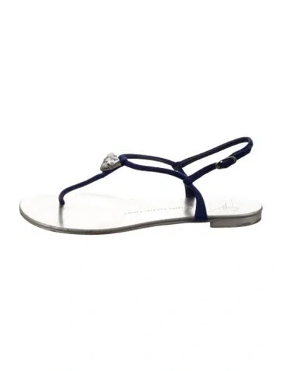 Pre-owned Giuseppe Zanotti Suede Crystal Embellishments Sandals In Blue