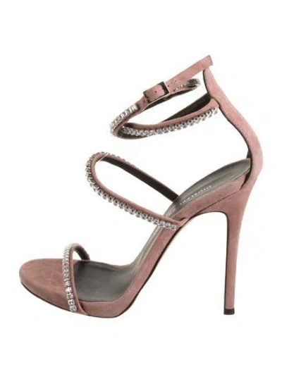 Pre-owned Giuseppe Zanotti Suede Crystal Embellishments Sandals In Pink