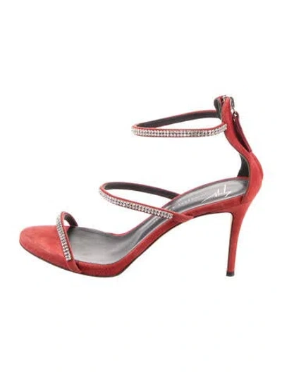 Pre-owned Giuseppe Zanotti Suede Crystal Embellishments Sandals In Red