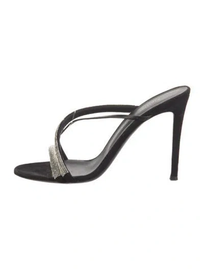Pre-owned Giuseppe Zanotti Suede Crystal Embellishments Slides In Black