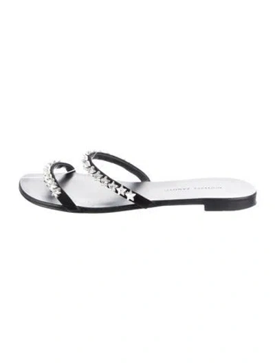 Pre-owned Giuseppe Zanotti Suede Crystal Embellishments Slides In White