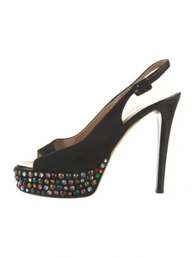 Pre-owned Giuseppe Zanotti Suede Crystal Embellishments Slingback Sandals In Black