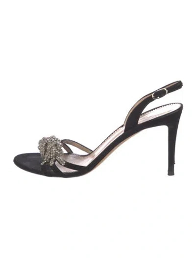 Pre-owned Giuseppe Zanotti Suede Crystal Embellishments Slingback Sandals In Multi