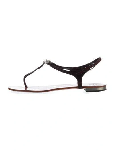 Pre-owned Giuseppe Zanotti Suede Crystal Embellishments T-strap Sandals In Brown