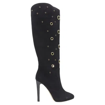 Giuseppe Zanotti Suede Crystal Eyelet High Heel Tall Boots In Black