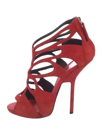 Pre-owned Giuseppe Zanotti Suede Cutout Accent Gladiator Sandals In Red