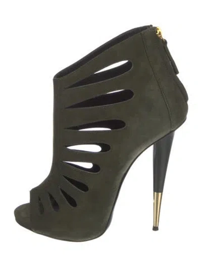 Pre-owned Giuseppe Zanotti Suede Cutout Accent Pumps In Green