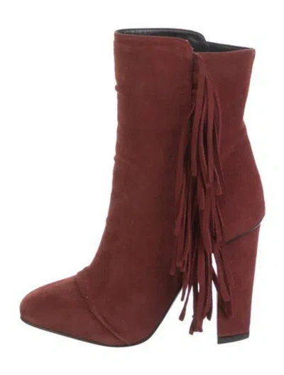 Pre-owned Giuseppe Zanotti Suede Fringe Trim Accent Boots In Burgundy