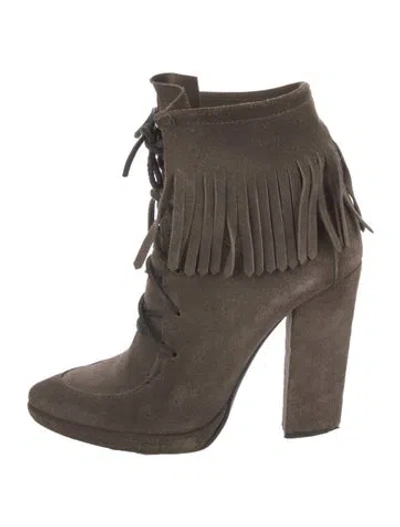 Pre-owned Giuseppe Zanotti Suede Fringe Trim Accent Boots In Neutral