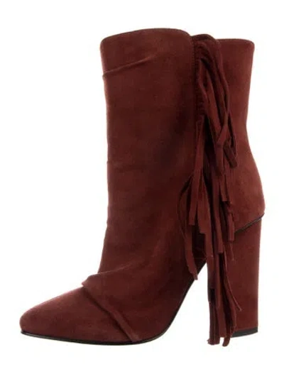 Pre-owned Giuseppe Zanotti Suede Fringe Trim Accent Boots In Red