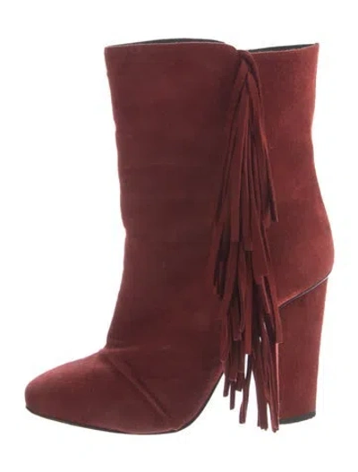 Pre-owned Giuseppe Zanotti Suede Fringe Trim Accent Boots In Red