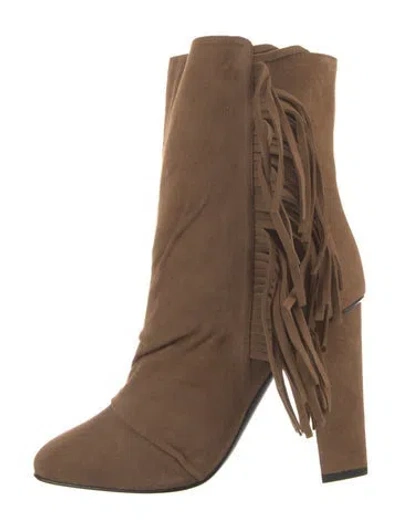 Pre-owned Giuseppe Zanotti Suede Fringe Trim Accent Boots W/ Tags In Neutral